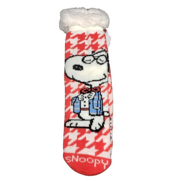 NWT Snoopy Slipper Socks Peanuts Sherpa Lined No Slip Grips One Sz Gift - Picture 1 of 9